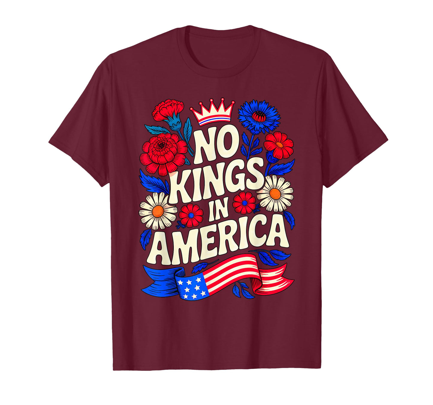 No Kings in American Pro-Democracy Retro Floral Shirt Womens T-Shirt