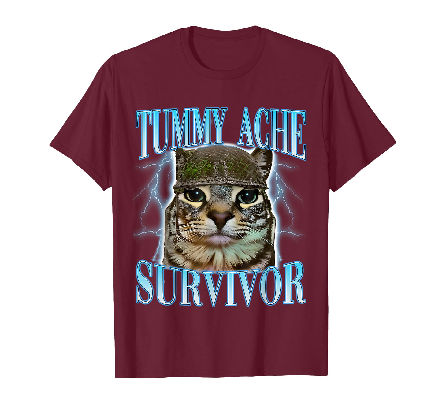 Funny Saying Cats Tummy Ache Survivor Cat Meme Humor Men T-Shirt