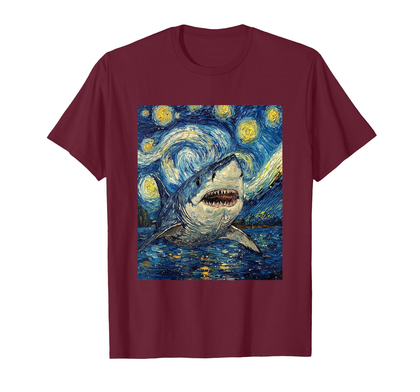 Funny Shark - Van Gogh Style - Starry Night T-Shirt