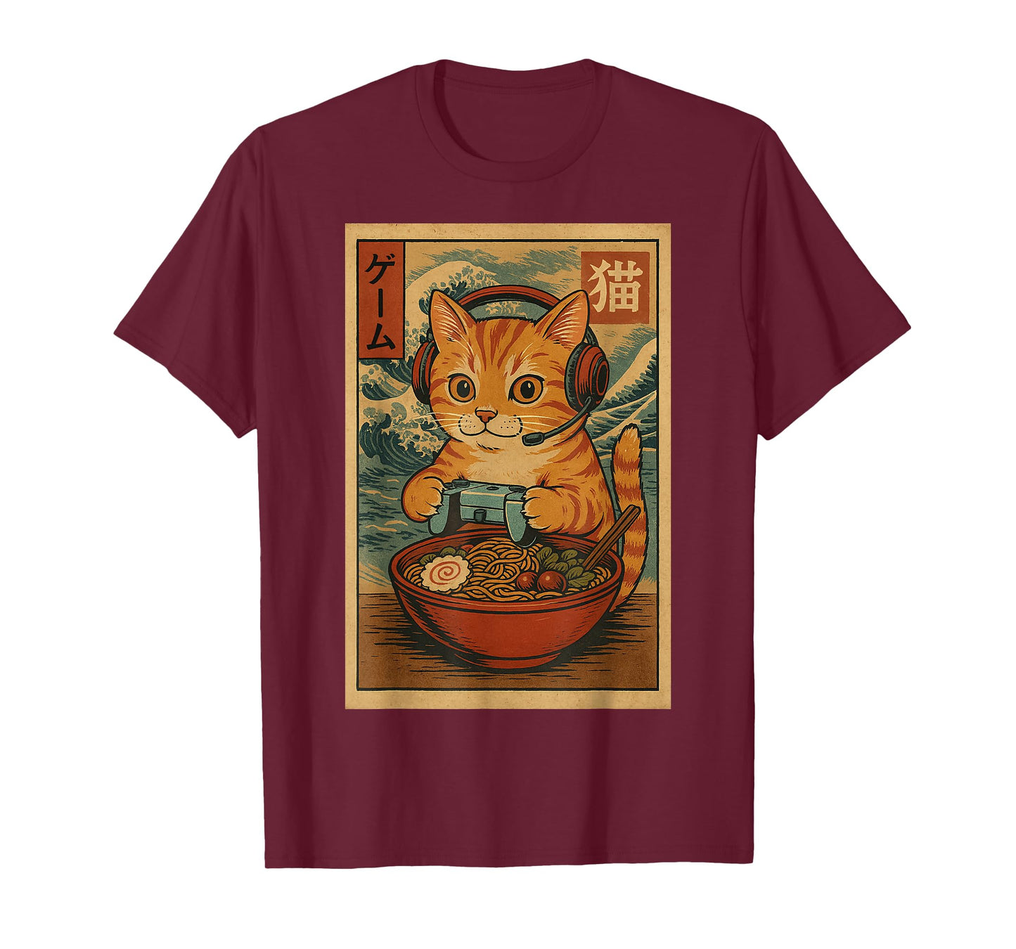 Kawaii Anime Gamer Cat Ramen Retro Japanese Gaming Funny T-Shirt