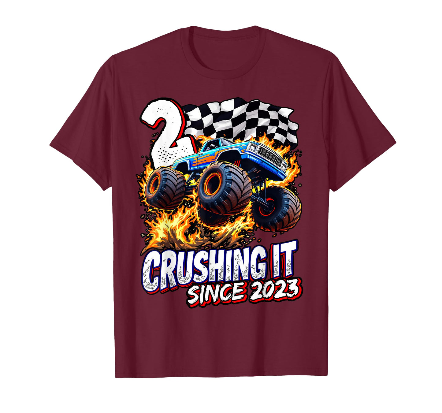 Birthday Monster Truck 2 Year Old Boys 2nd Party Born 2023 T-Shirt