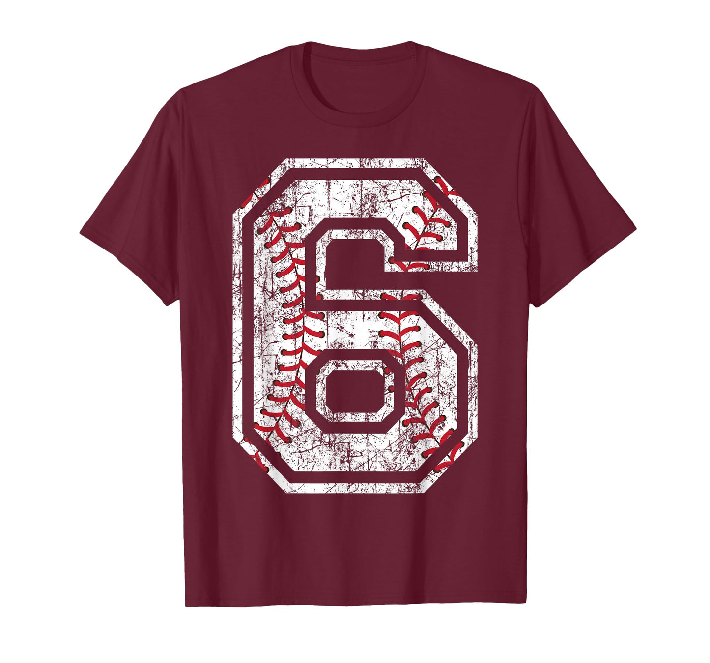Baseball Jersey Number 6 Vintage Distressed 6th Birthday T-Shirt