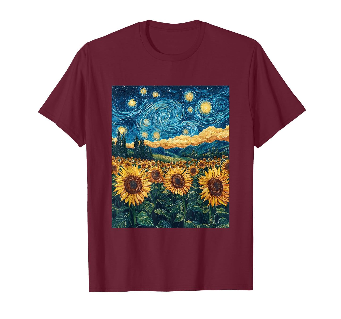 Sunflower Floral Flower Van Gogh Style Starry Night Graphic T-Shirt