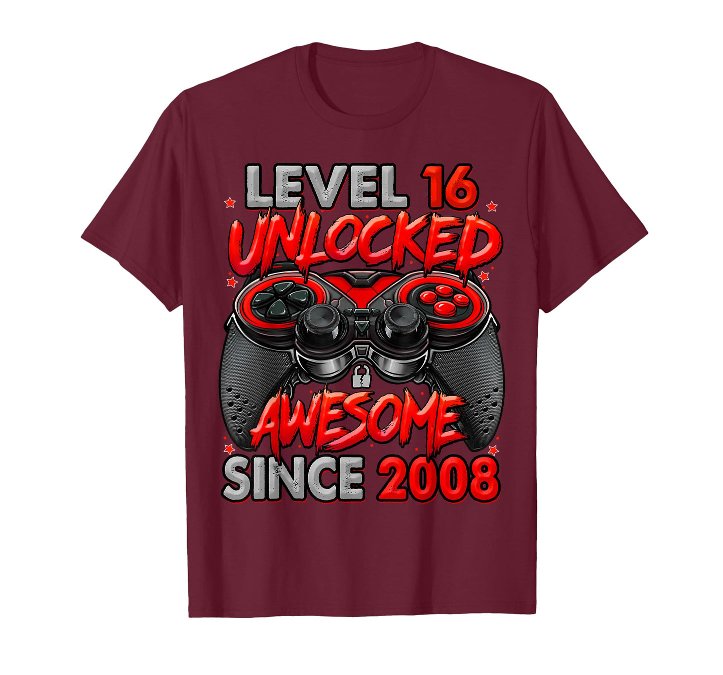 Level 16 Unlocked Awesome Since 2008 Gaming 16th Birthday T-Shirt