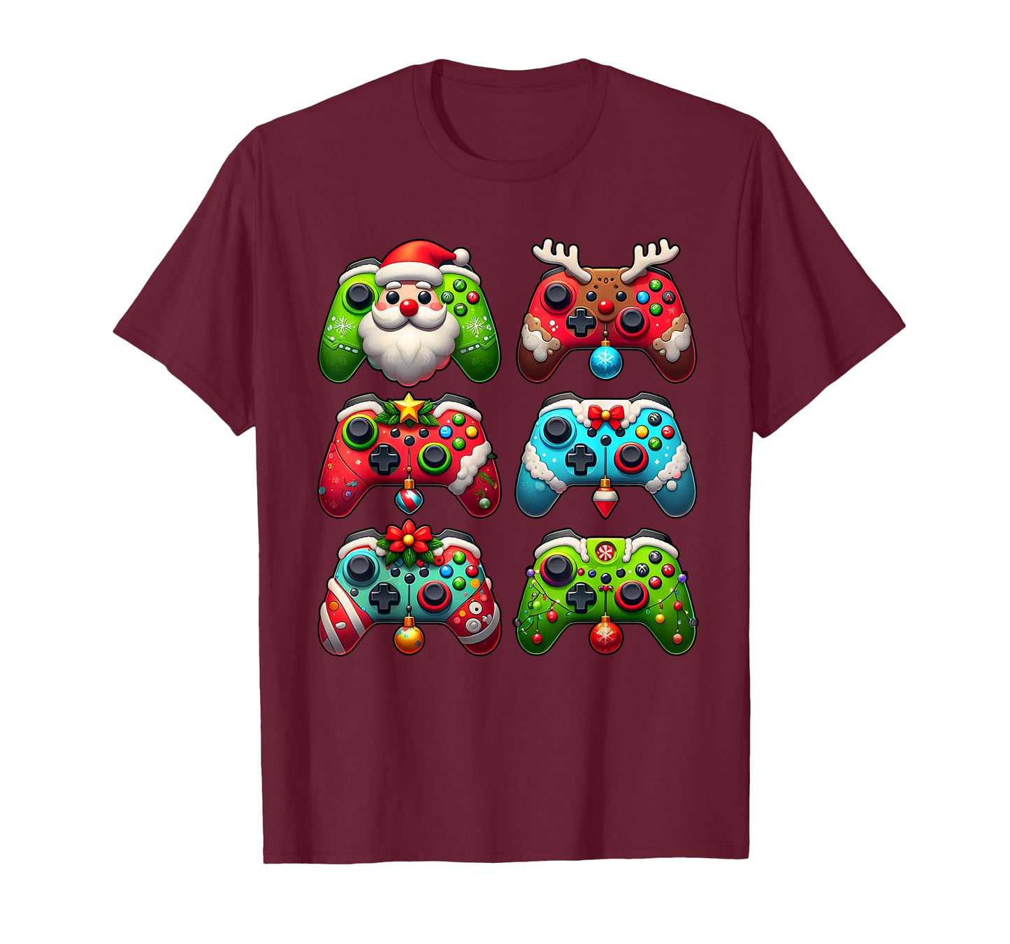 Christmas Santa Elf Lights Gaming Controllers Xmas Boys Kids T-Shirt