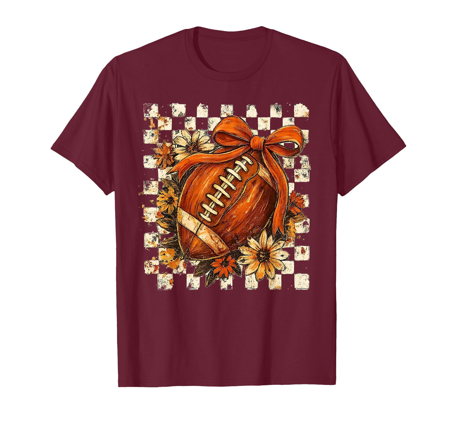 Coquette Bow American Football Game Day Thanksgiving Retro T-Shirt