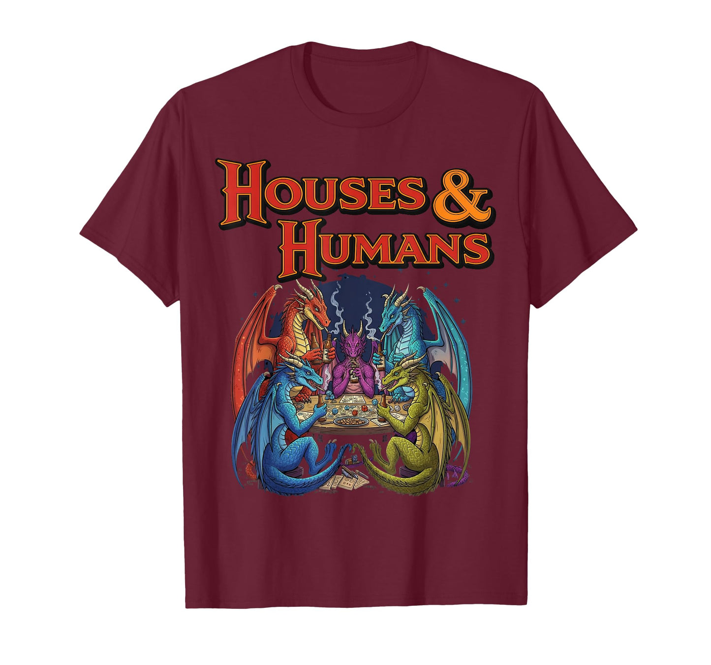 Gaming Houses Humans Funny Rpg Parody Gamer Men Boys Kids T-Shirt