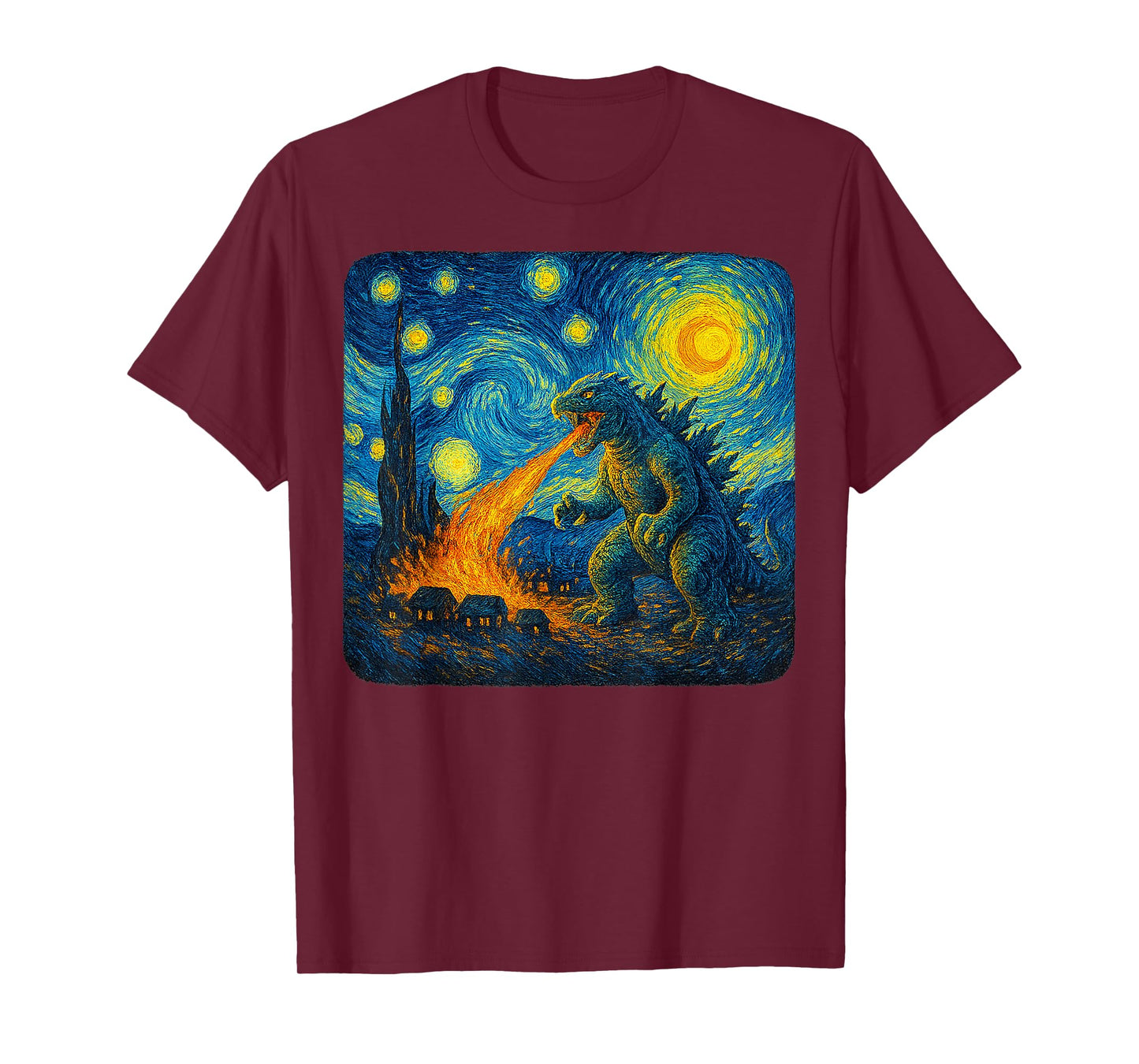 Japanese Monster Kaiju Starry Night Van Gogh Gifts Men Women T-Shirt