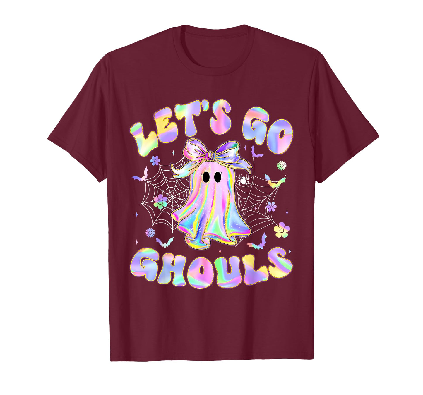 Halloween Lets Go Ghouls Ghost Retro Women Girl Kids Teen T-Shirt