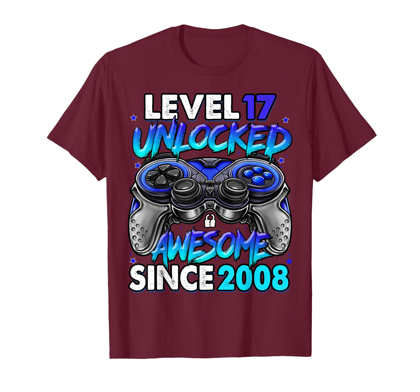 Level 17 Unlocked Awesome Since 2008 17th Birthday Gaming T-Shirt