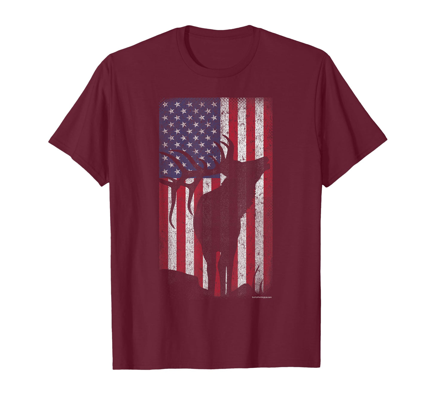 Elk Hunting Bugling Bull US Flag - American Retro T-Shirt