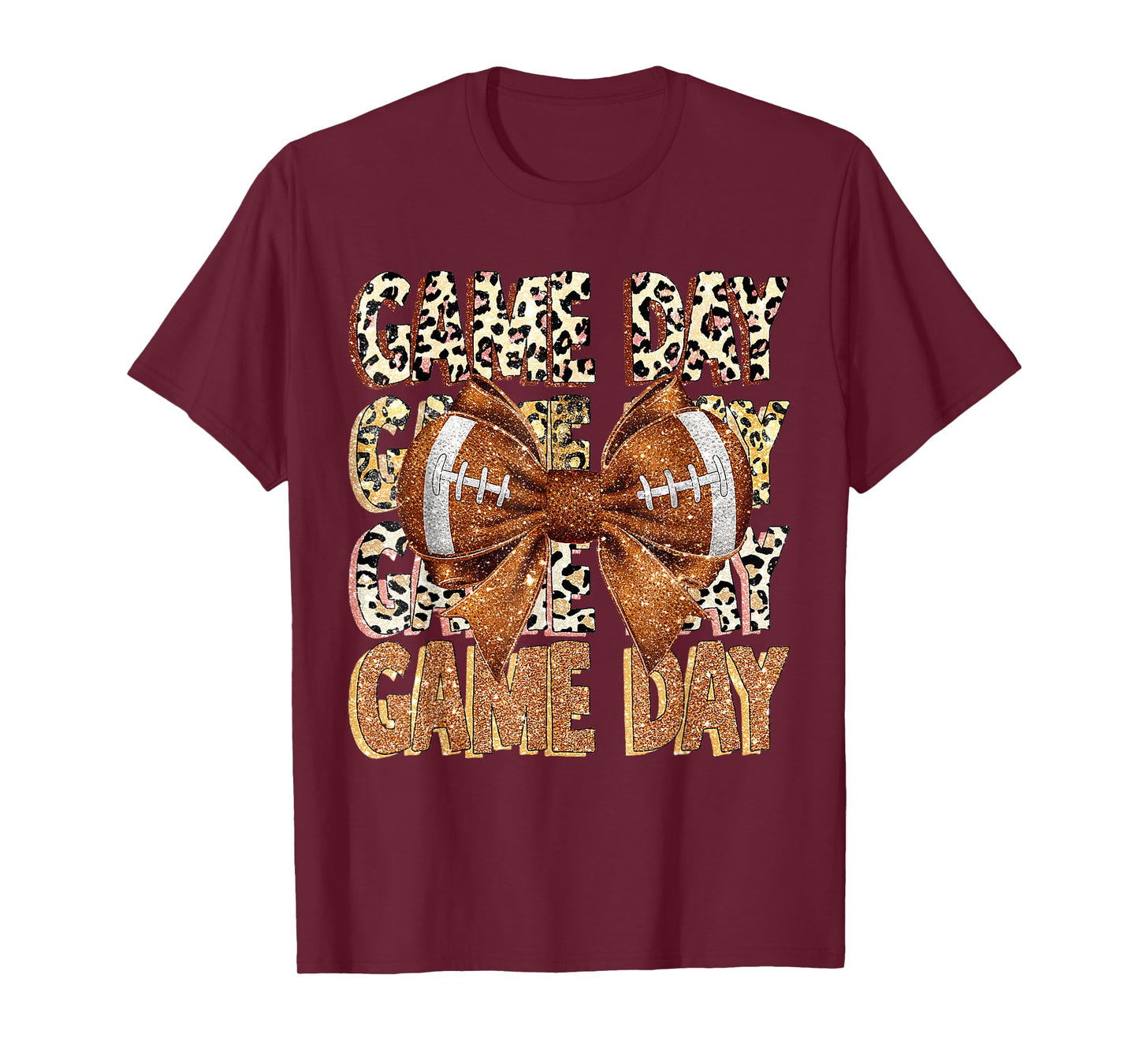 Game Day Football Bling bling Coquette Bow leopard trendy T-Shirt