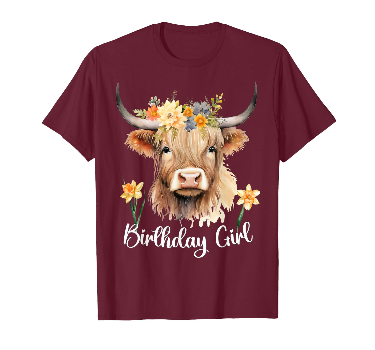 Highland Cow with Flowers for the Birthday Girl Toddler 6-8 T-Shirt