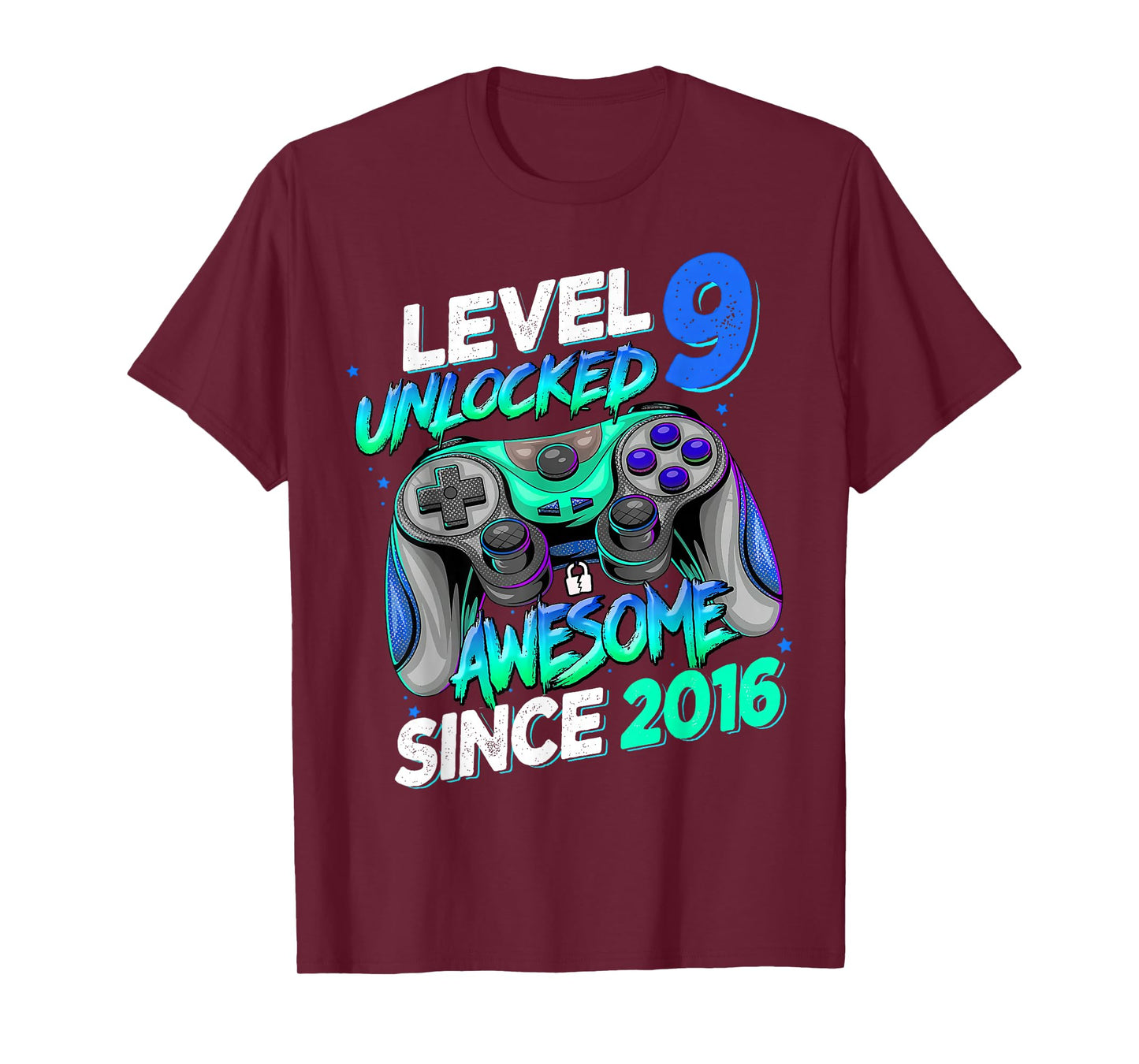 Level 9 Unlocked Awesome Since 2016 9th Birthday Gaming T-Shirt