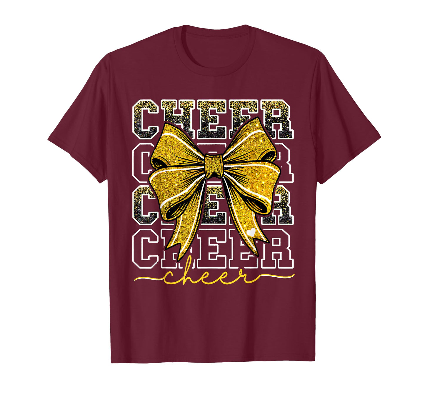 Coquette Cheer Bow Team Cheerleader Gold Cheerleading Yellow T-Shirt