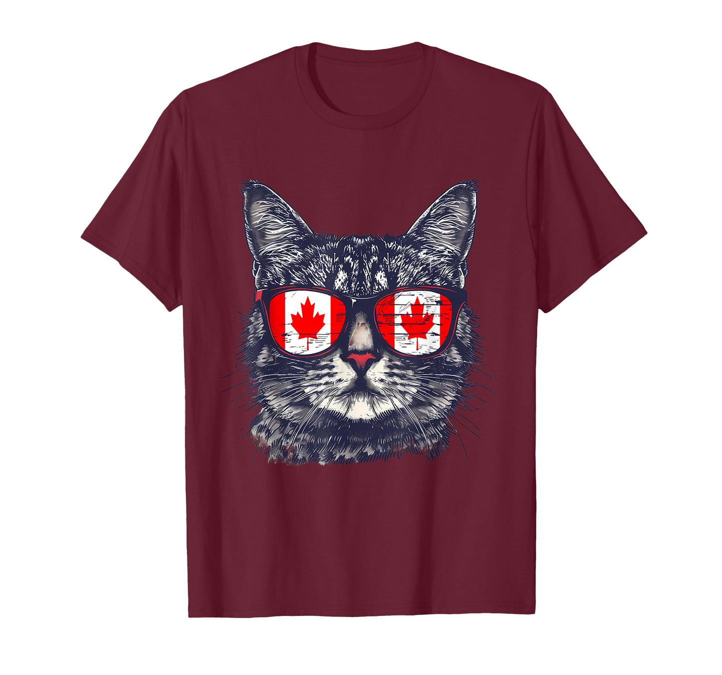 Canada Flag Cat Canadian Pride Sunglass Canada Maple Leaf T-Shirt