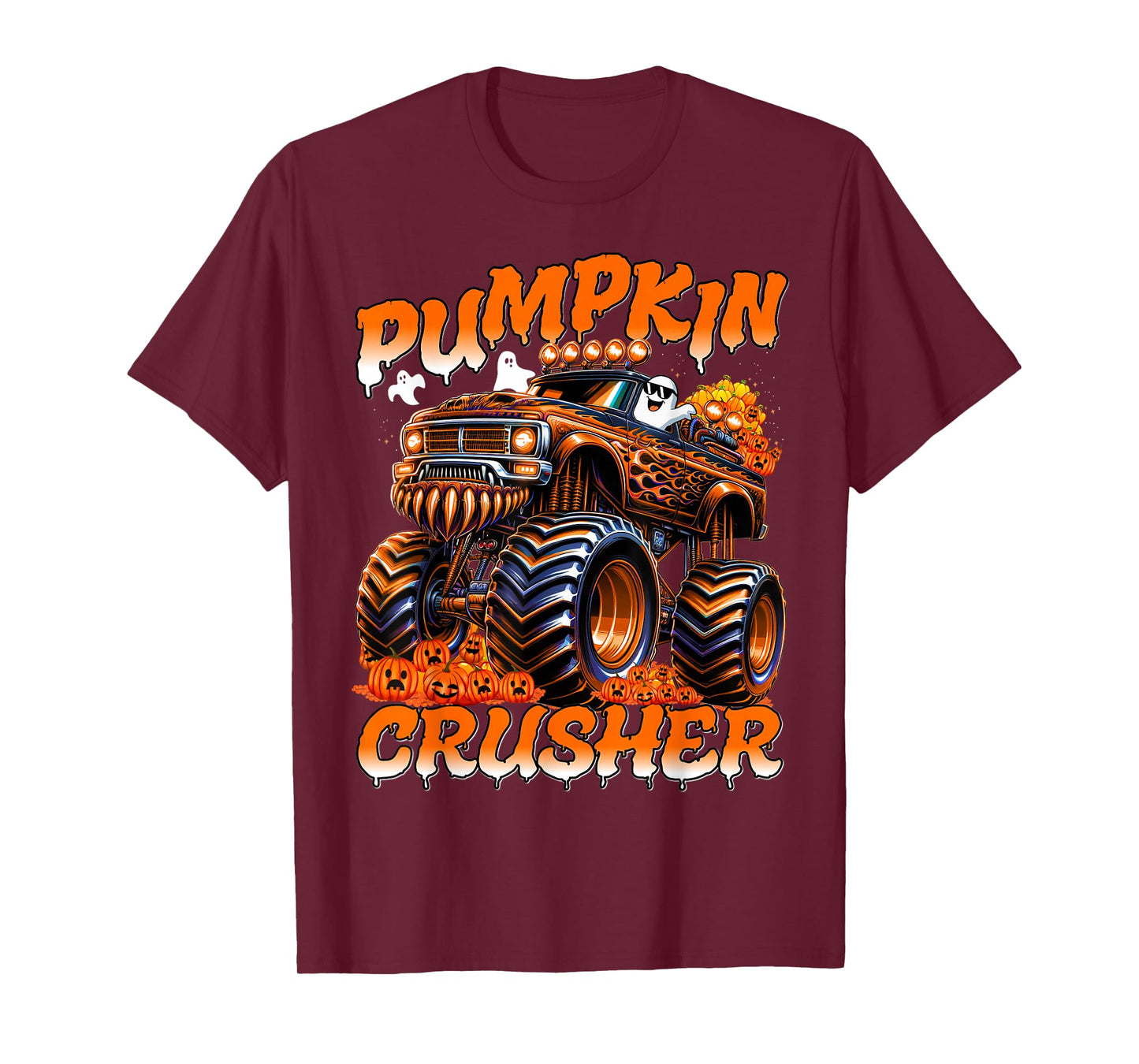 Pumpkin Crusher Monster Truck Ghosts Halloween for Boys T-Shirt