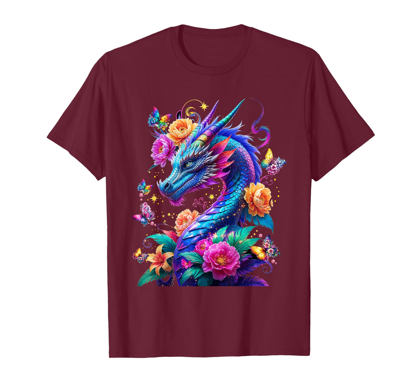 Watercolor Dragon Flowers Beautiful Art Colorful Graphic T-Shirt
