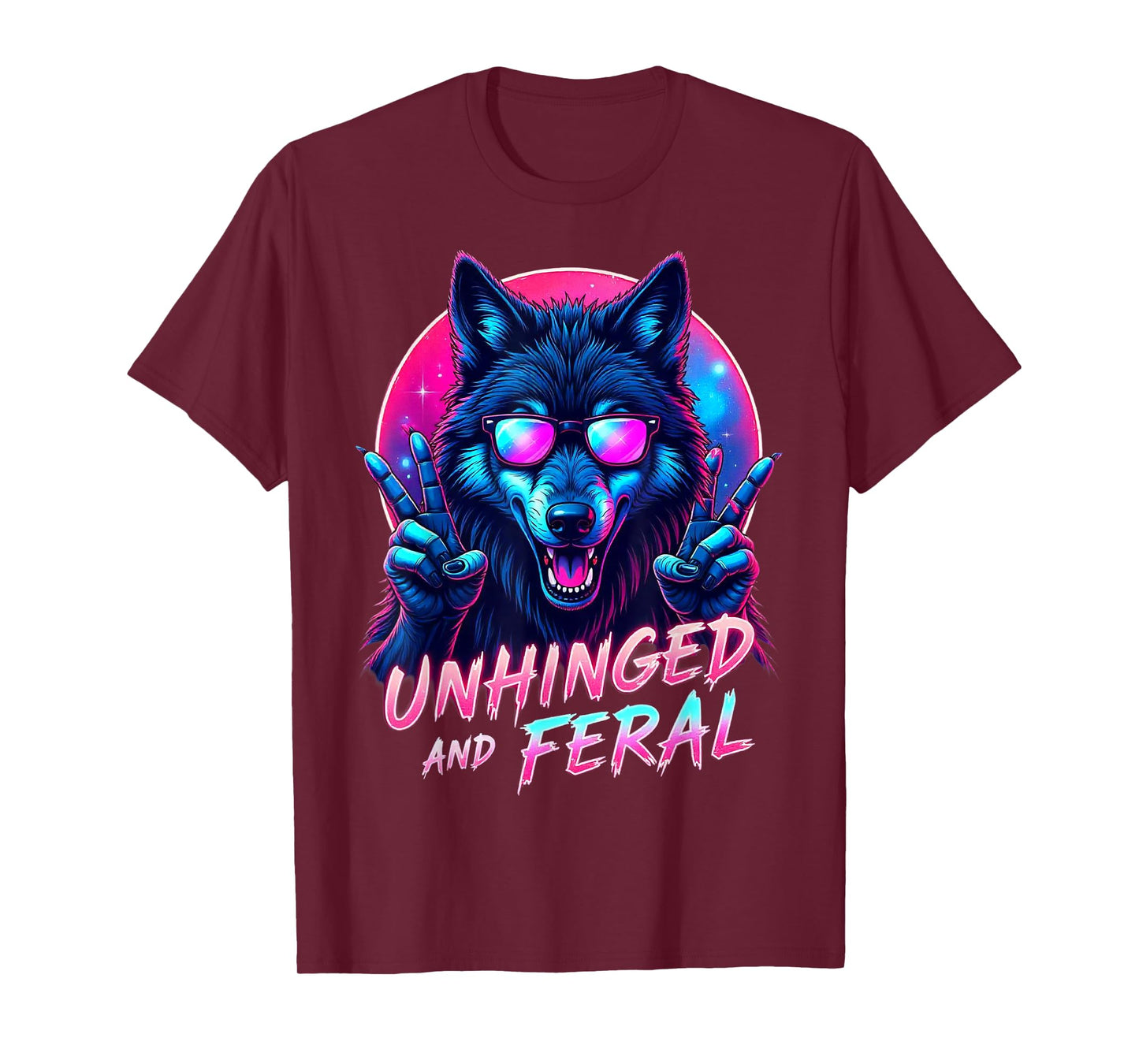 Cyberpunk Wolf Unhinged and Feral Vaporwave Aesthetic T-Shirt
