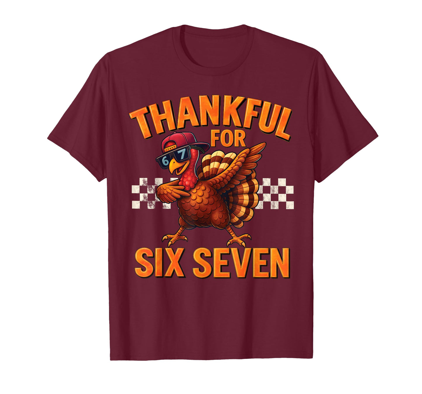 Boys 67 Thanksgiving Dabbing Turkey Thankful for Six Seven T-Shirt