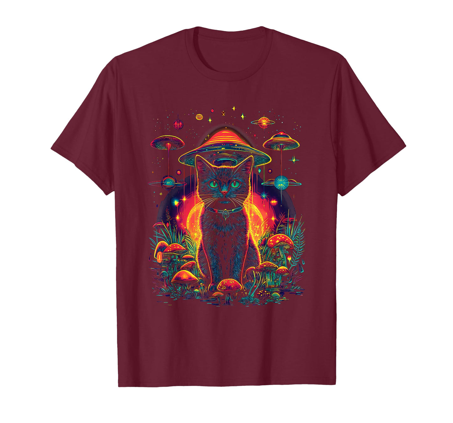 Psychedelic Cat in Space Trippy Alien Galaxy Visual T-Shirt