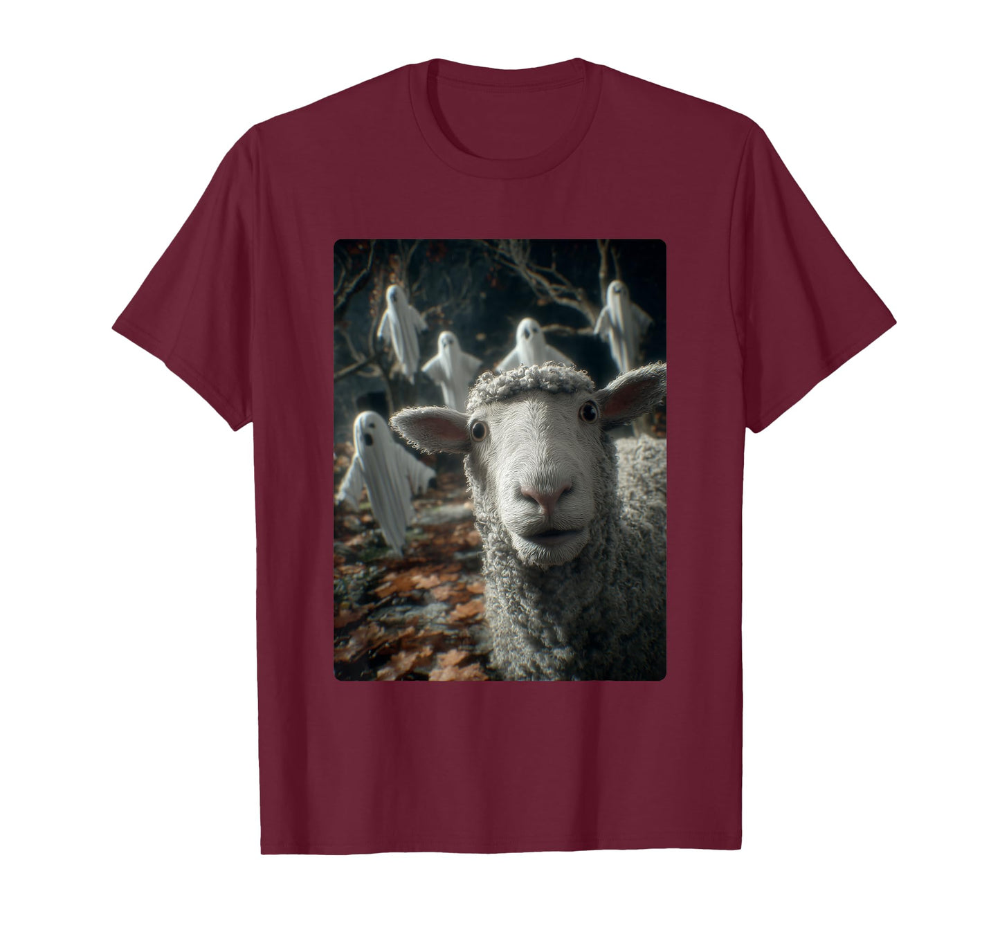 Funny Sheep Selfie Ghosts Haunted Forest Halloween Animal T-Shirt