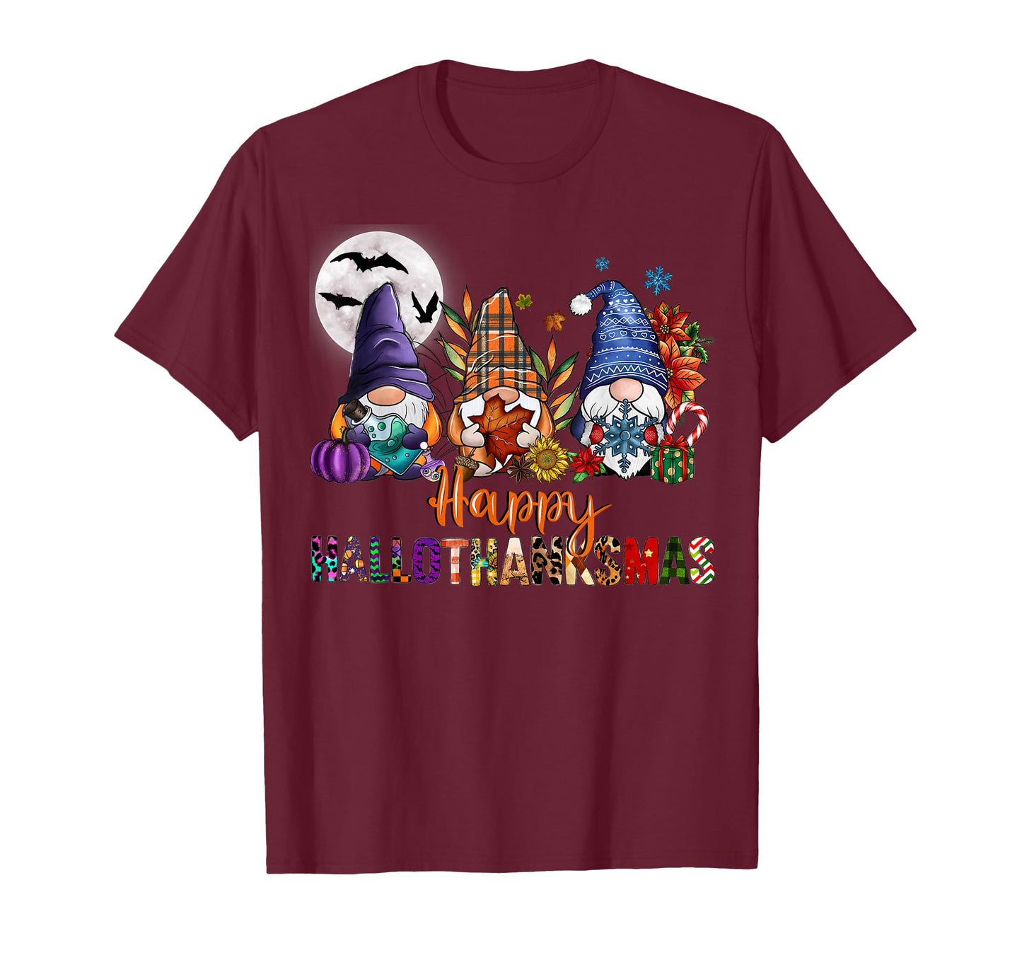 Halloween Thanksgiving Christmas Happy HalloThanksMas Gnome T-Shirt