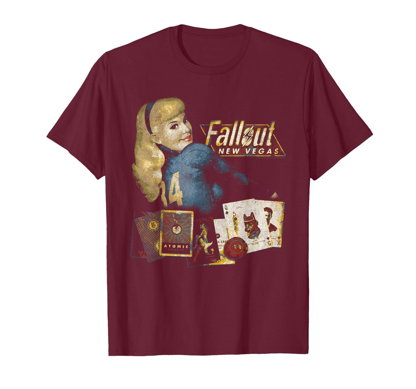 Fallout New Vegas Vintage Distressed Pinup Casino Video Game T-Shirt