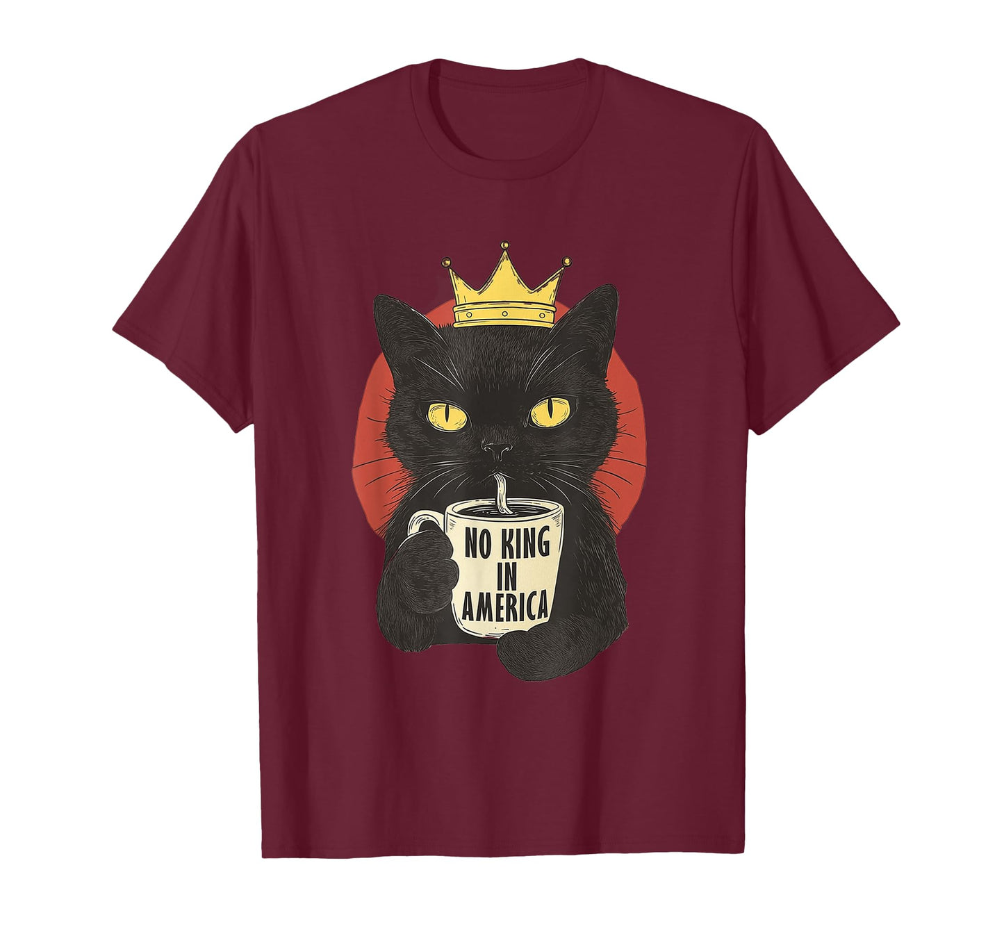 No Kings in America Black Cat Drinking Coffee T-Shirt