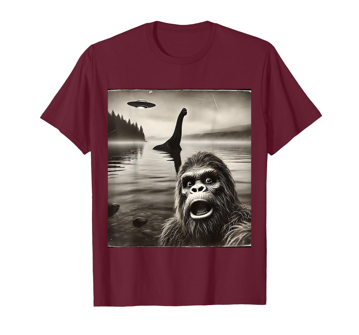 Bigfoot Selfie With Loch Ness Monster And UFO Aliens Graphic T-Shirt