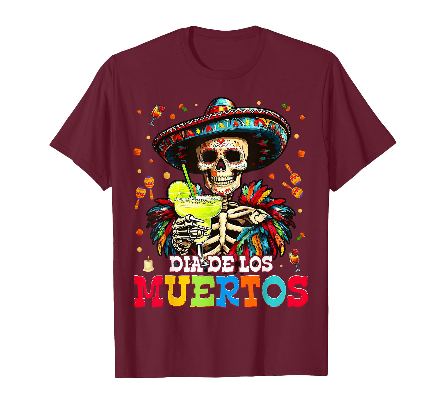 Day The Dead Mens Sugar Skull Skeleton Dia De Los Muertos T-Shirt