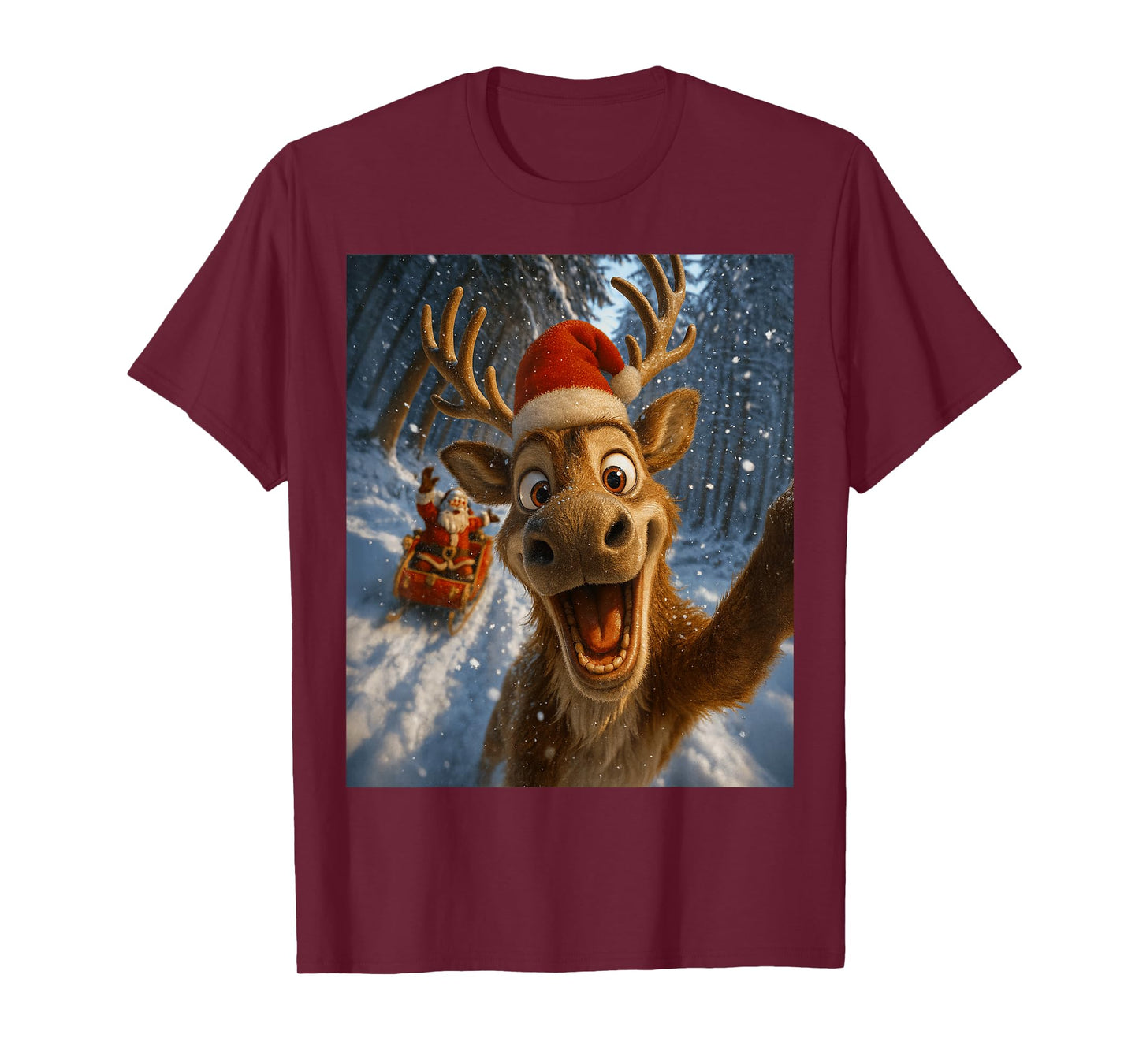 Funny Reindeer Selfie Santa Merry Christmas Men Women Kids T-Shirt