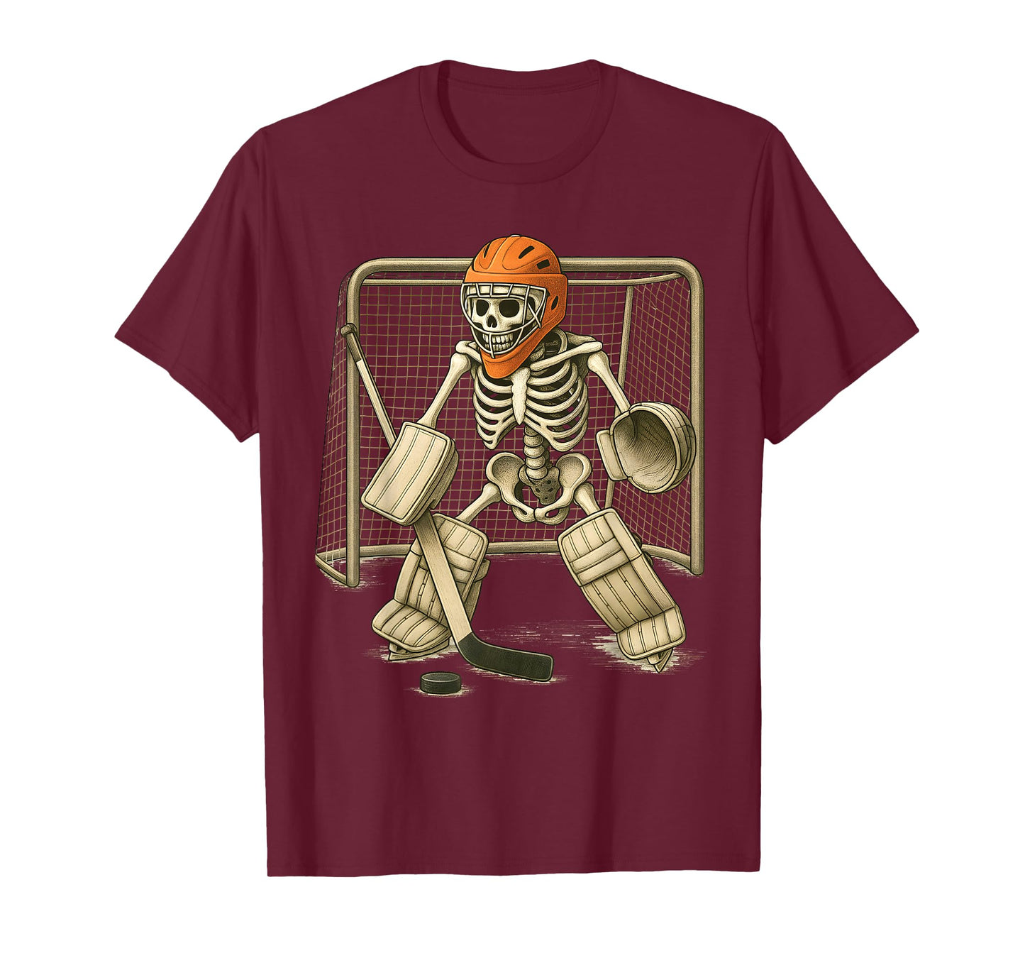 Skeleton Playing ice Hockey Goalie Player Halloween Costume T-Shirt