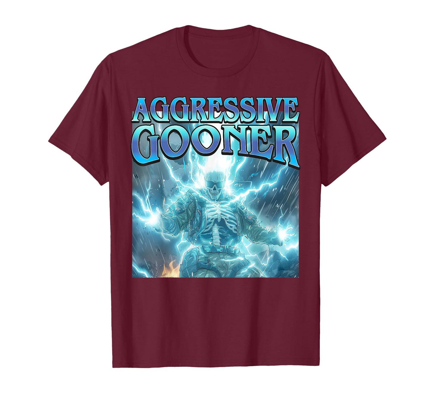 Aggressive Gooner - Funny Hard Lightning Skeleton Meme T-Shirt