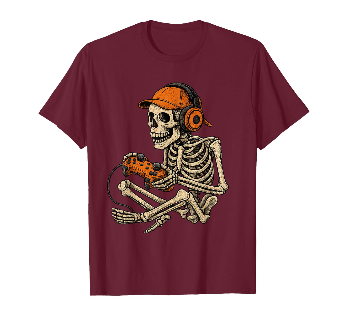 Halloween Skeleton Gamer Video Gaming Boys Men Kids Tees T-Shirt