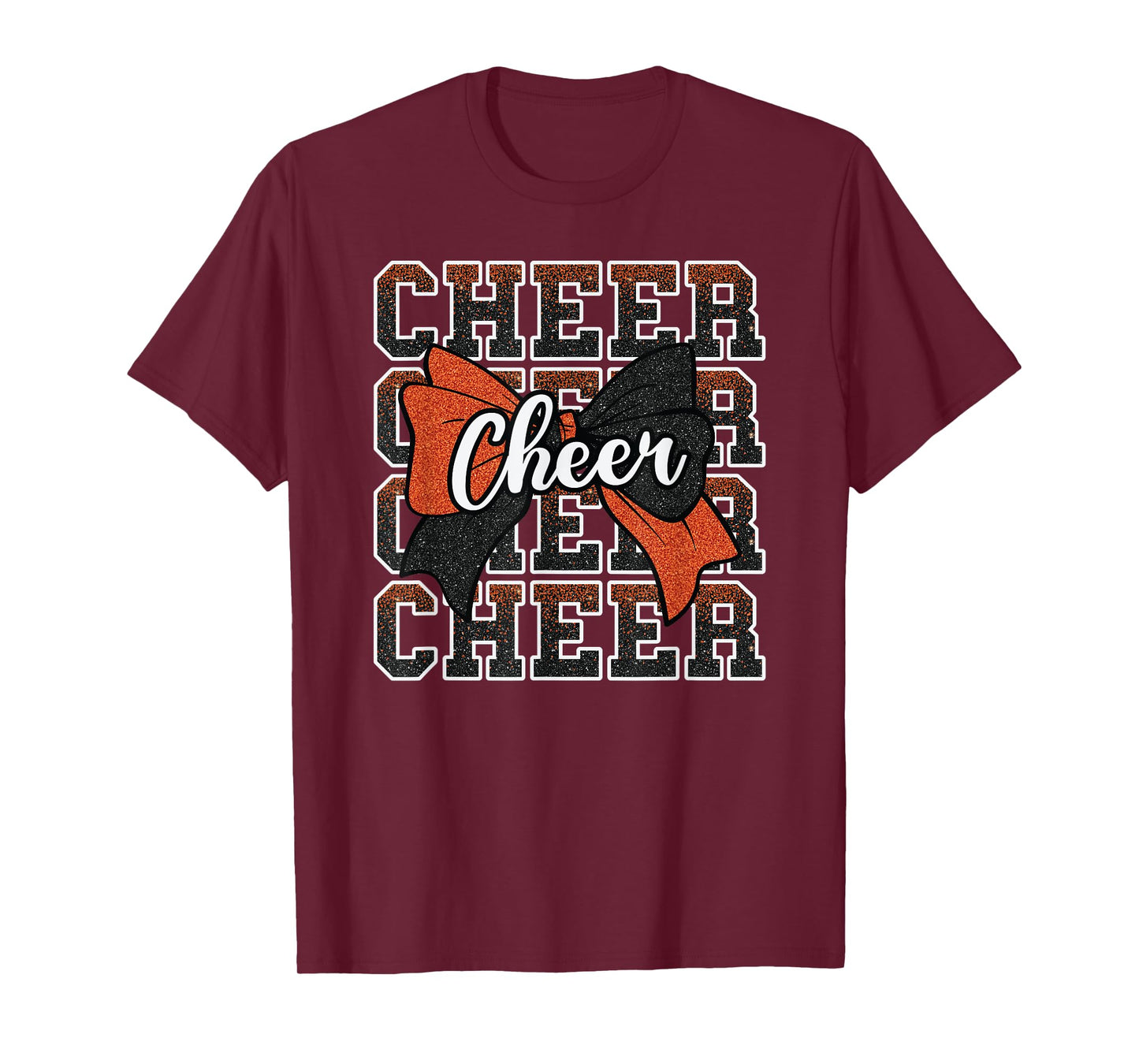 Orange Black Bow Cheer Sport Cheerleader Cheerleading Team T-Shirt