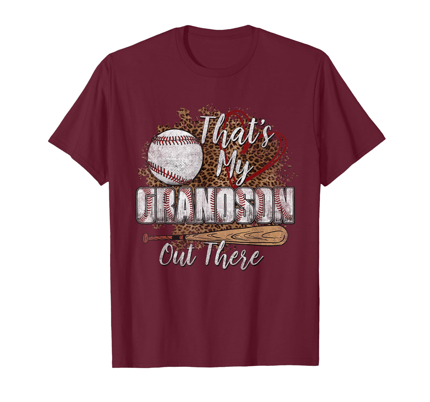 Womens That's My Grandson Out There Leopard Baseball Grandma T-Shirt
