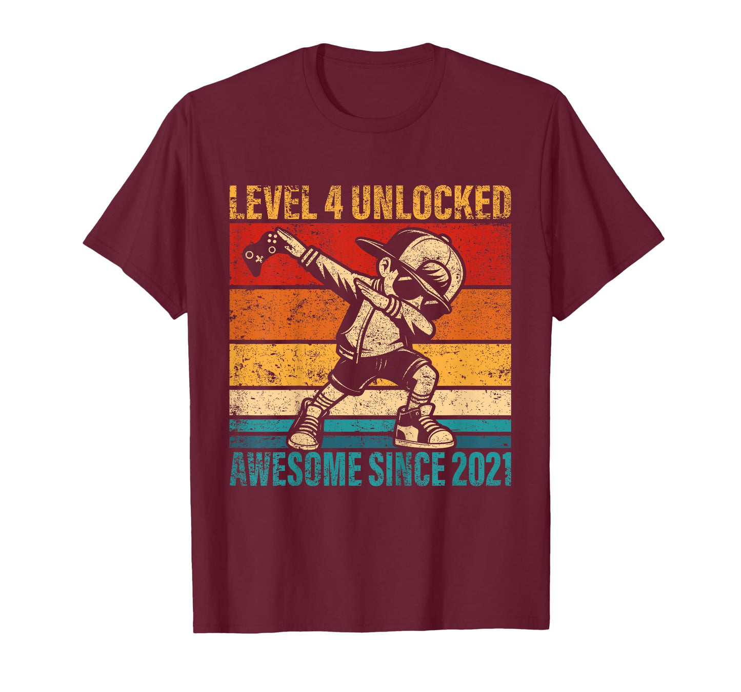 Kids 4 Years Old Birthday Gamer Dabbing Boy 4th Level Unlocked T-Shirt