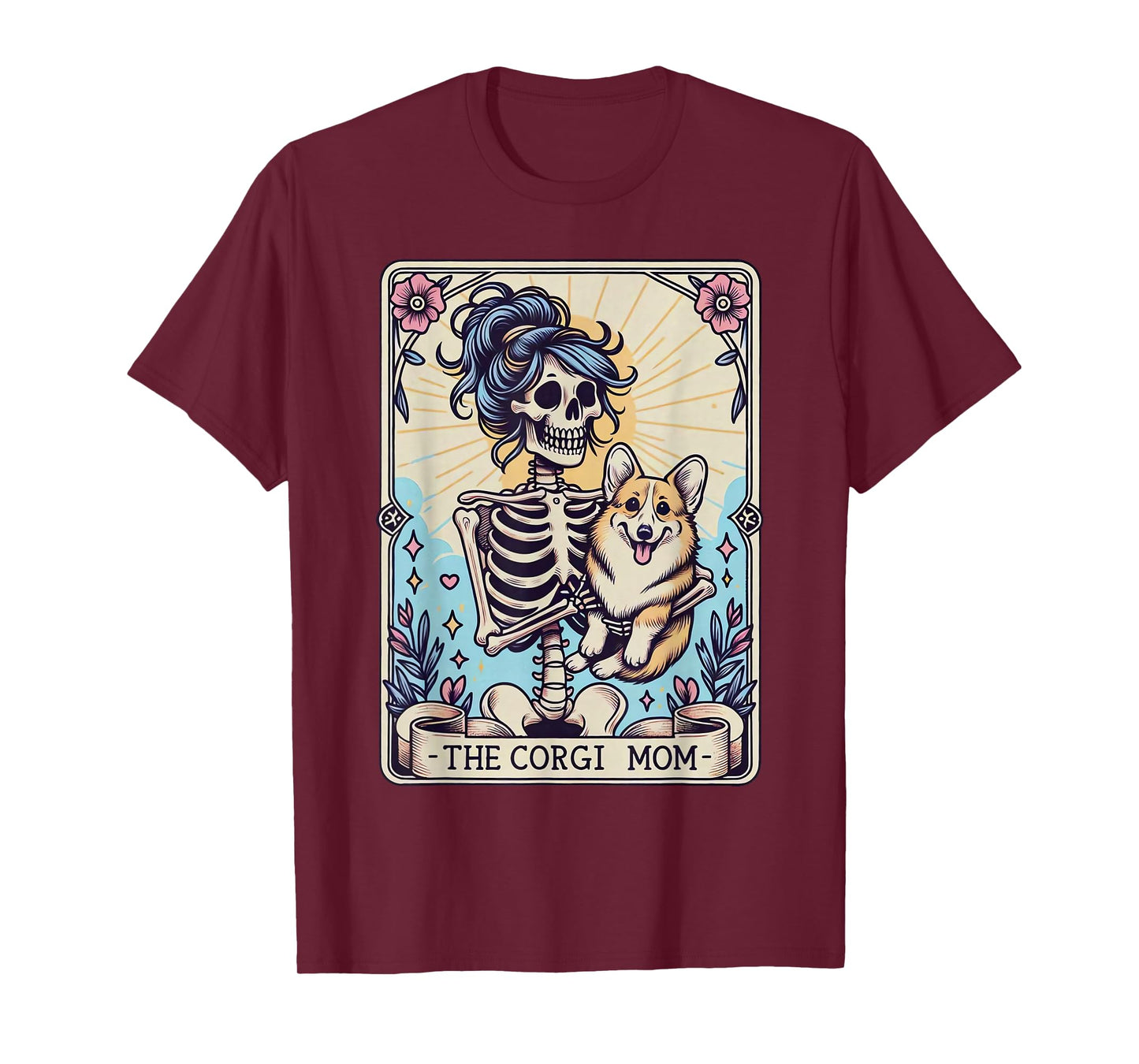 Retro Funny The Corgi Mom Tarot Card Skeleton Halloween T-Shirt