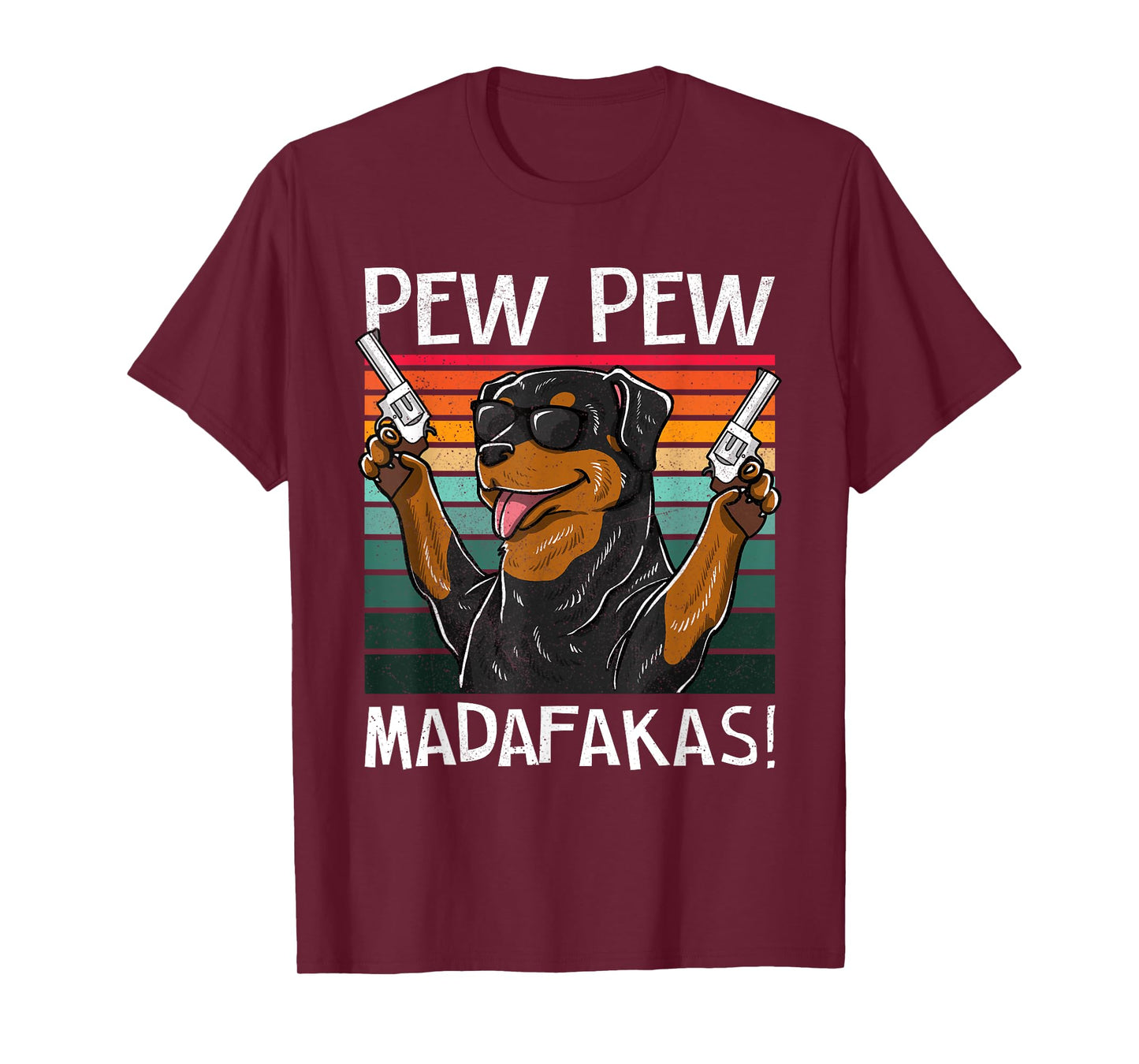 Rottweiler Pew Dog Vintage Retro Sunset Dogs Guns Nerd T-Shirt for Men Women