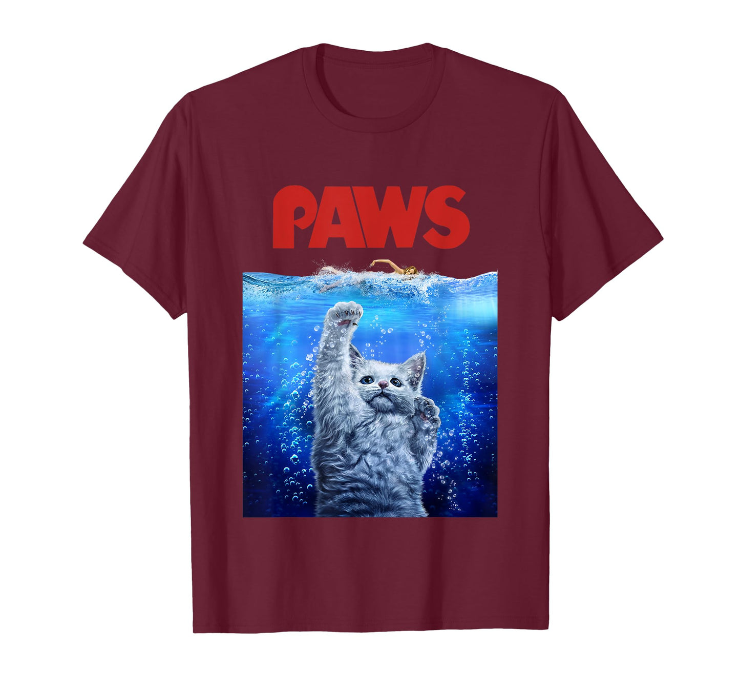 Terrifying Monster White Cat Attack Swimmer Men Women Girls Kids T-Shirt