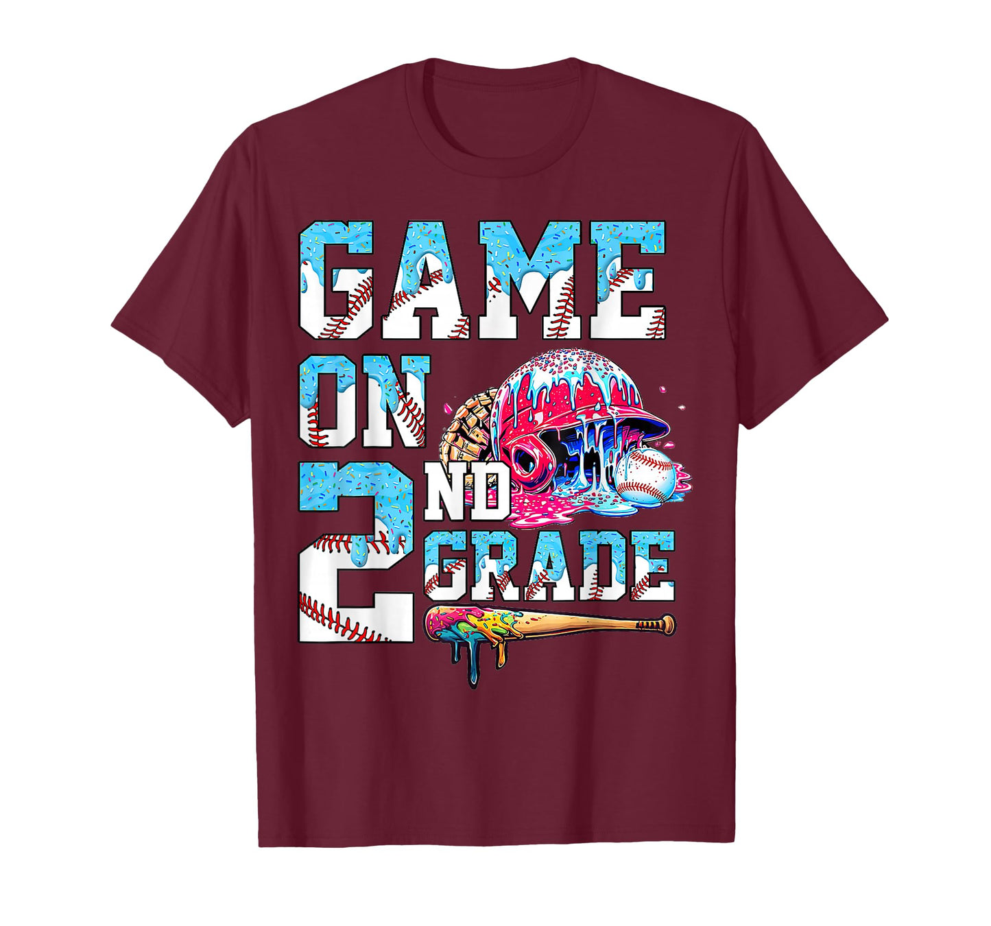 2nd Grade Back to School Baseball Drip Ice Cream Game On T-Shirt