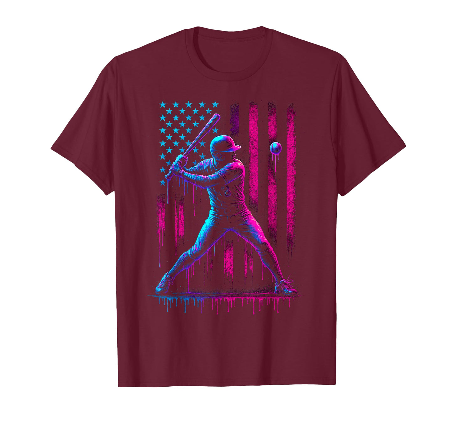 Baseball Ice Cream Drip American Flag USA Patriotic Boys Men T-Shirt