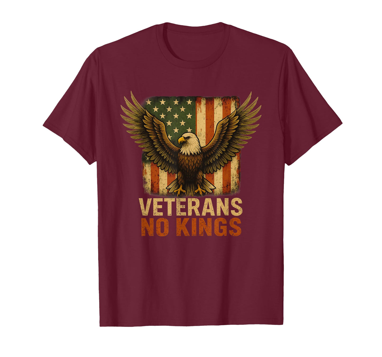 Veterans No Kings – Distressed Eagle American Flag Design T-Shirt