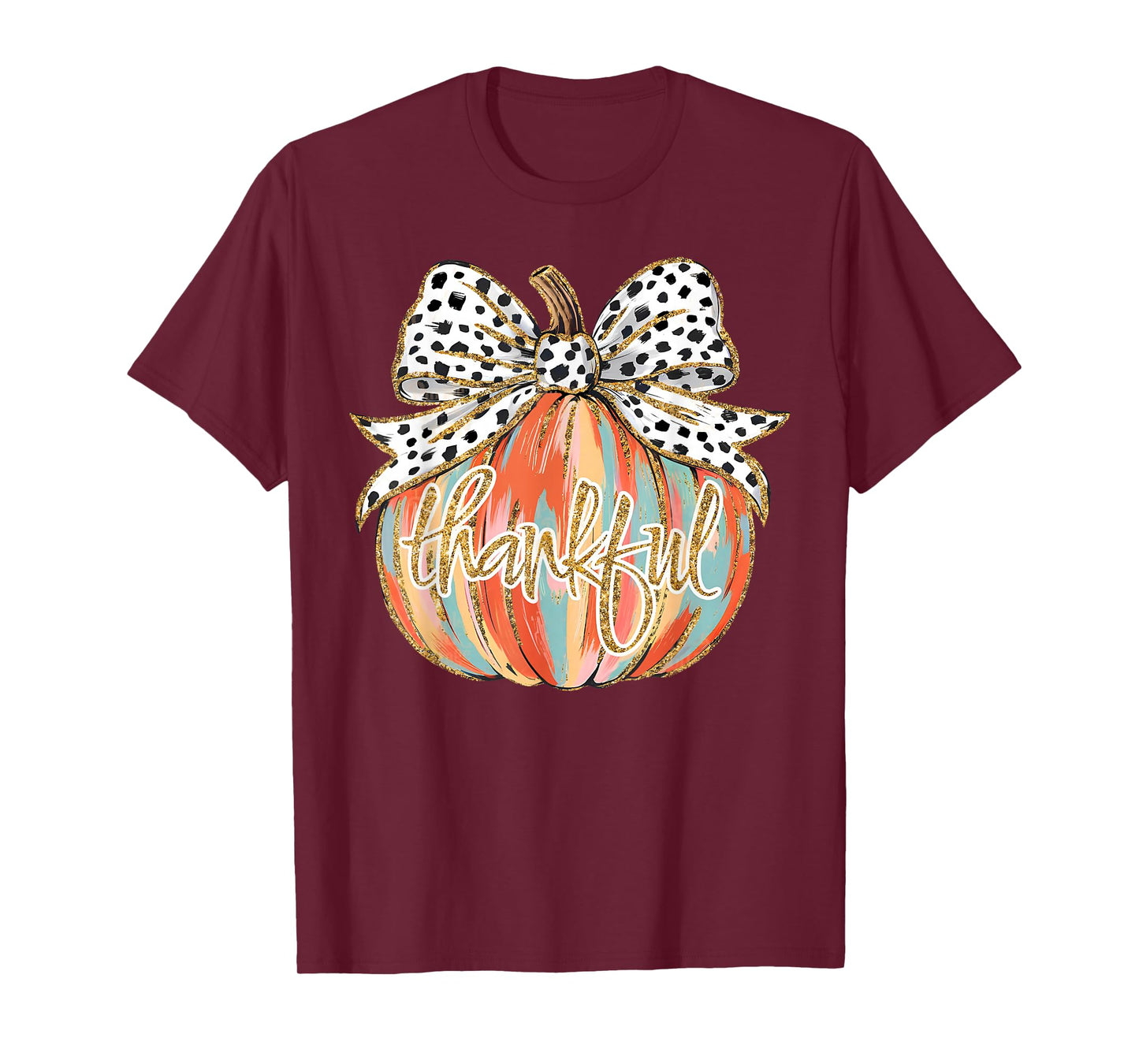 Thankful Pumpkin Coquette Bow Thanksgiving Fall Y'all Autumn T-Shirt
