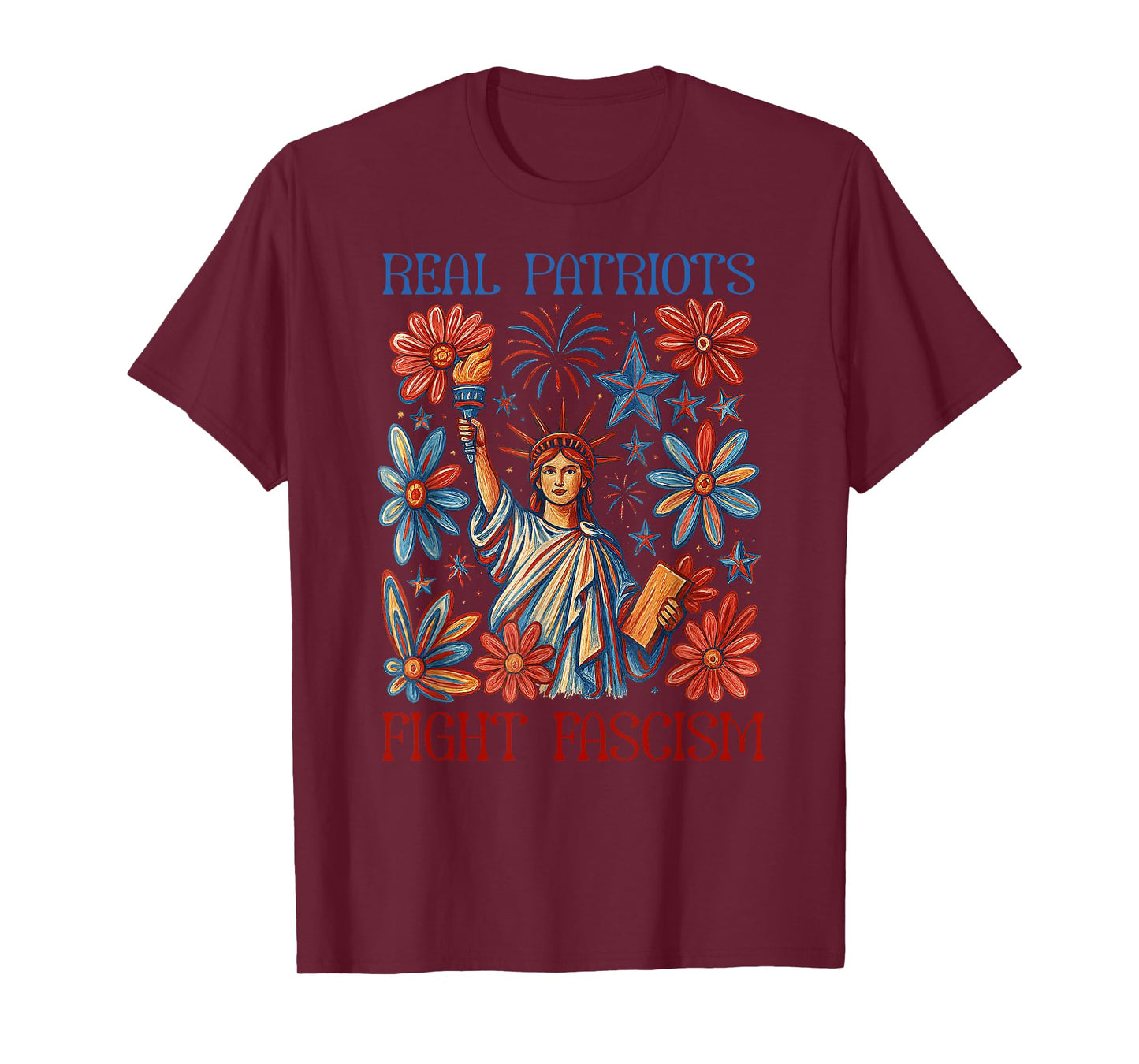 Real Patriots Fight Fascism Funny Flowers Women No Kings In T-Shirt