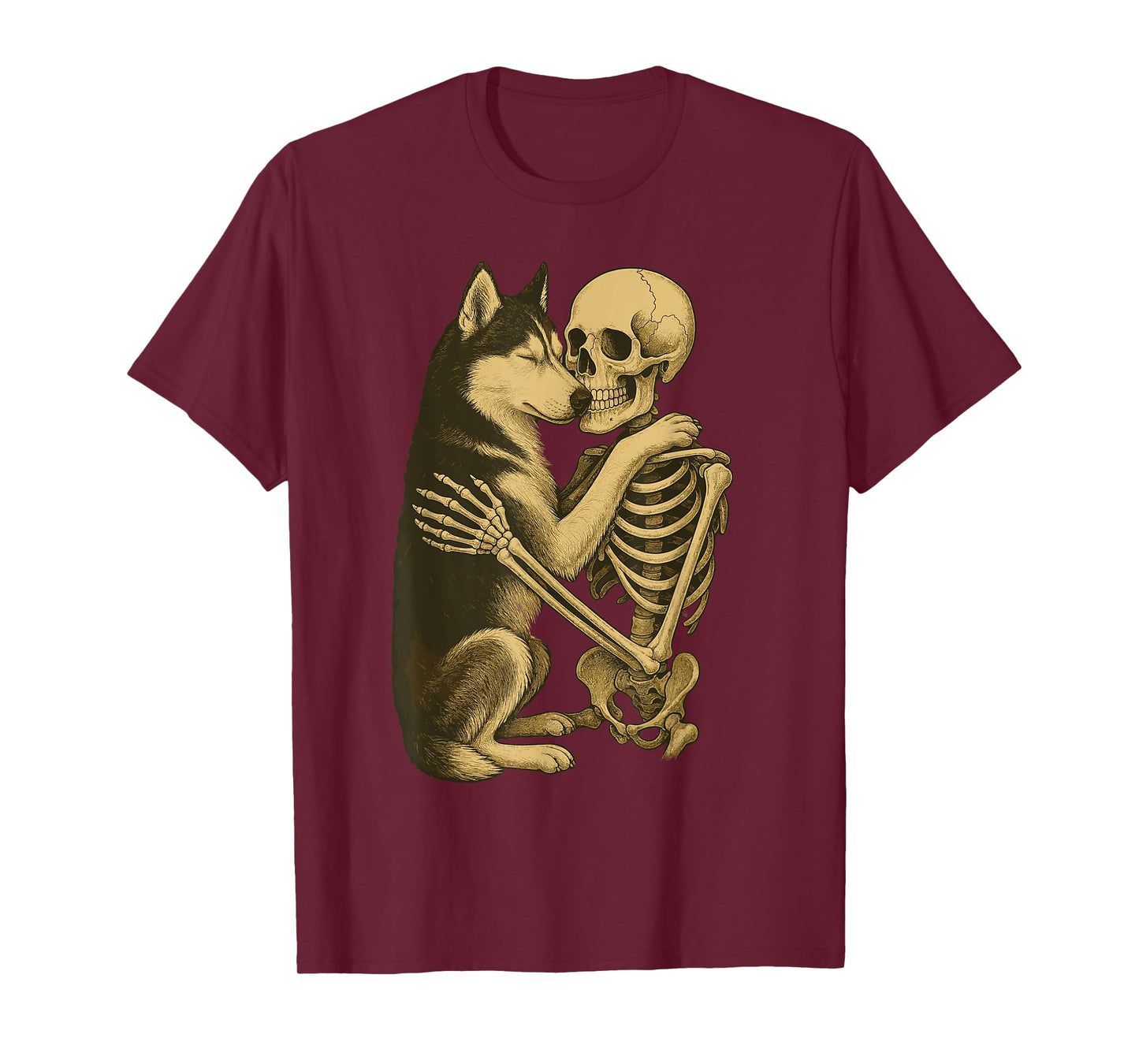 Skeleton Hugging Siberian Husky T-Shirt