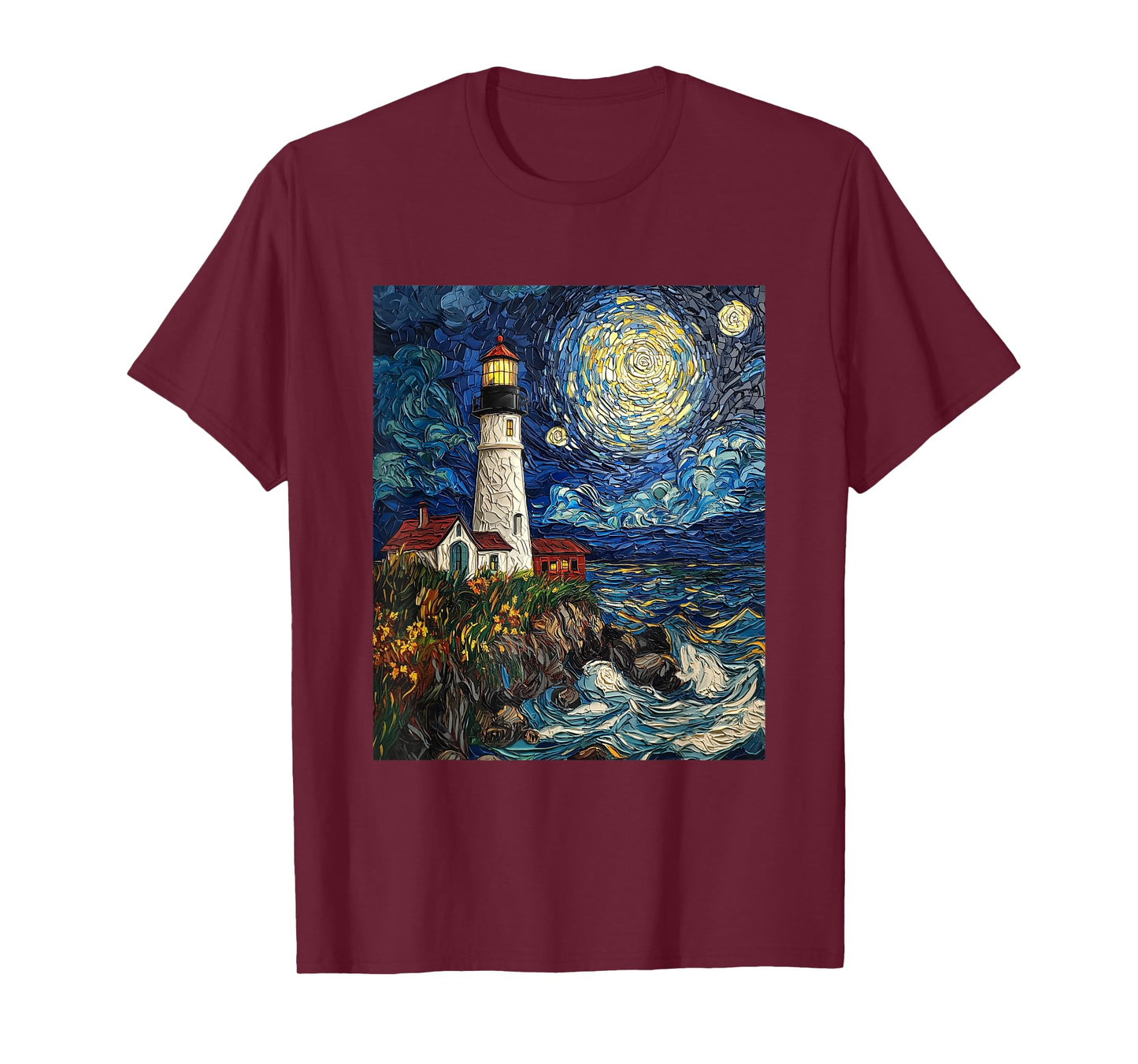 Lighthouse Sea Graphic - Van Gogh Style - Starry Night T-Shirt