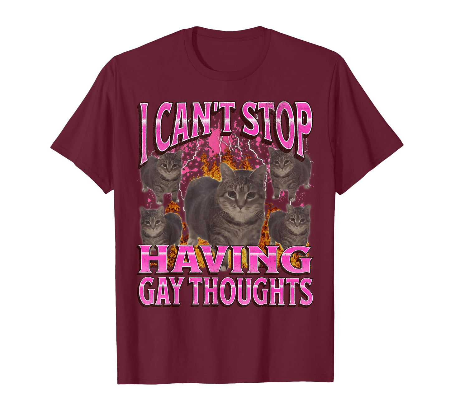 Can't Stop Having Gay Thoughts Funny Cat Meme Bootleg T-Shirt