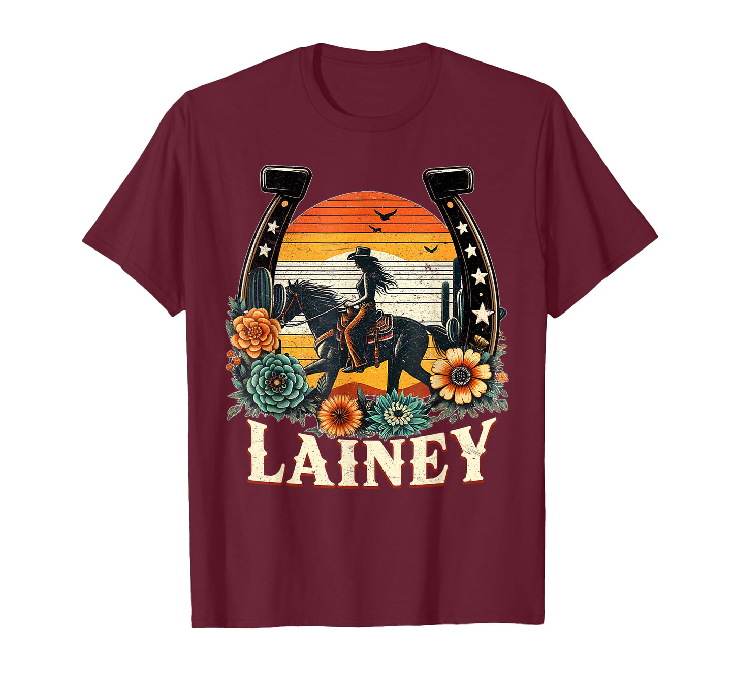 Women Girl Lainey Personalized Name Cowgirl T-Shirt